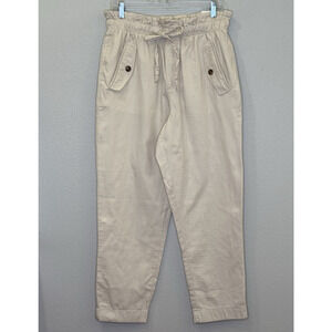Loft Pull One Straight Leg Ankle Pants Womens Sz Medium Cream Elastic Waist NEW
